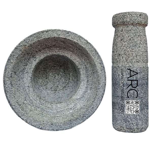 Natural Granite Stone Mortar and Pestle Set for Spices / Imam Dasta / Kharal / Ohkli Musal / Spice Grinder / Idi Kallu / Idi Kal / Khalbatta / Ural / Rokali Banda / Kutni / Ural Kharad (6.5” Inch Dia) - Image 4