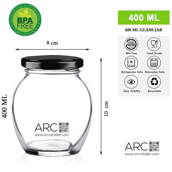 Mataki Glass Jar and Container Air Tight Black Lid for Kitchen 400 ml Mataki Glass Jar with Airtight Metal Lid (Pack of 12) - Image 5