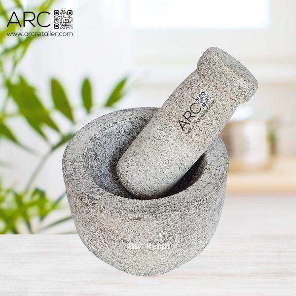 Granite mortar and pestle, Premium kitchen tools, Culinary grinding essentials, Stylish kitchen accessories, Rustic elegance in cooking.