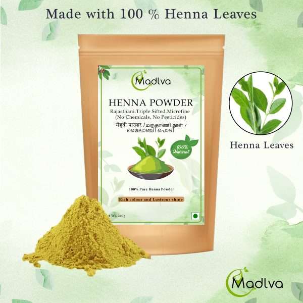 Madlva 100% Pure Henna Powder for Hair Color, Hands & Feet (Mehandi) | Natural Hair Dye | 200g - Image 6