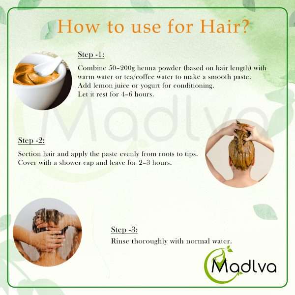 Madlva 100% Pure Henna Powder for Hair Color, Hands & Feet (Mehandi) | Natural Hair Dye | 200g - Image 4