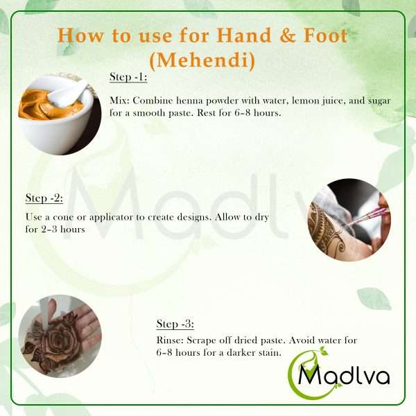 Madlva 100% Pure Henna Powder for Hair Color, Hands & Feet (Mehandi) | Natural Hair Dye | 200g - Image 5