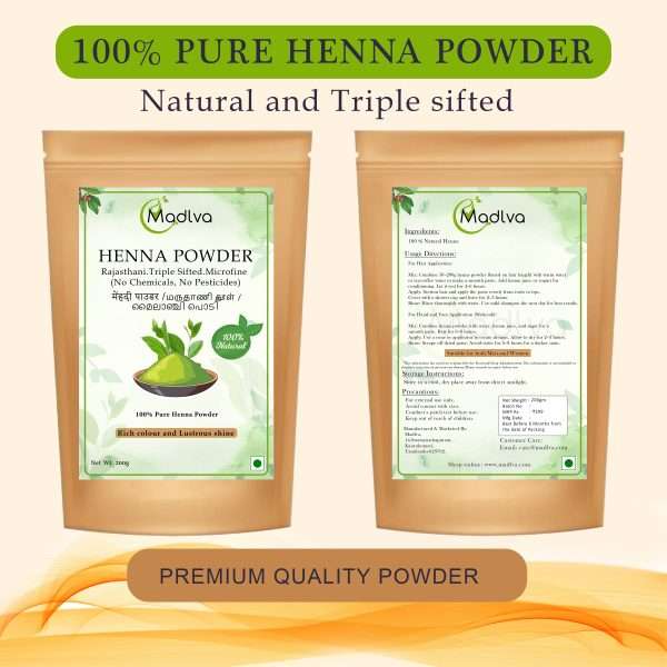 Madlva 100% Pure Henna Powder for Hair Color, Hands & Feet (Mehandi) | Natural Hair Dye | 200g - Image 2