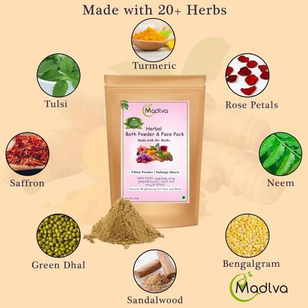 Madlva Herbal Face Mask Powder | Ubtan Powder | Nalungu Maavu | Herbal Bath Powder - 200g- 100 % Natural - Image 4