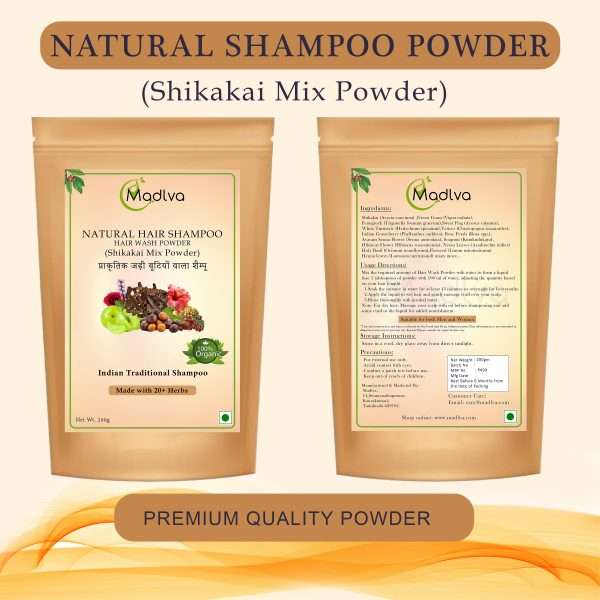 Madlva Natural Herbal Shampoo Powder - 100% Natural with Amla, Reetha, Shikakai & 20+ Ayurvedic Herbs | Nourishing & Chemical-Free Formula for Men & Women | 200g - Image 2