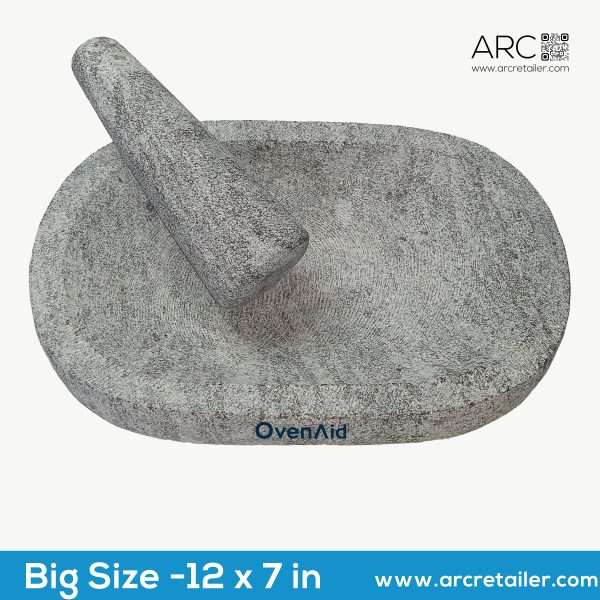 Best OvenAid Kalvam Stone Mortar and Pestle Set - Kharal, Masher, Khalbatta for Spices (12 inch x 7 inch, Grey, Big Size) - Image 3