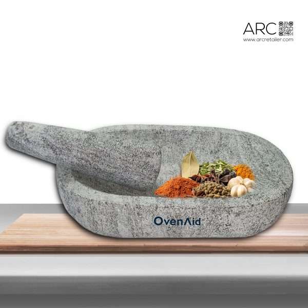 Best OvenAid Kalvam Stone Mortar and Pestle Set - Kharal, Masher, Khalbatta for Spices (12 inch x 7 inch, Grey, Big Size) - Image 6