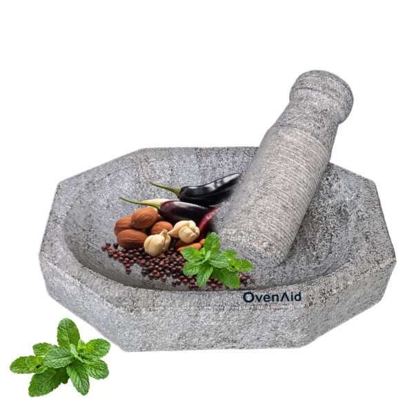 Best OvenAid Kalvam Mortar and Pestle Set - Stone Grinder for Ginger Garlic, Spice Crusher, Chutney Silbatta (9x6 Inch) - Image 2