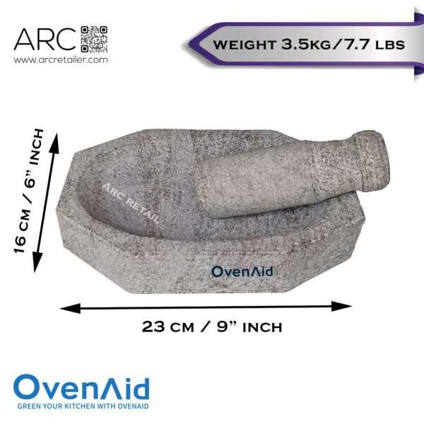 Best OvenAid Kalvam Mortar and Pestle Set - Stone Grinder for Ginger Garlic, Spice Crusher, Chutney Silbatta (9x6 Inch) - Image 4