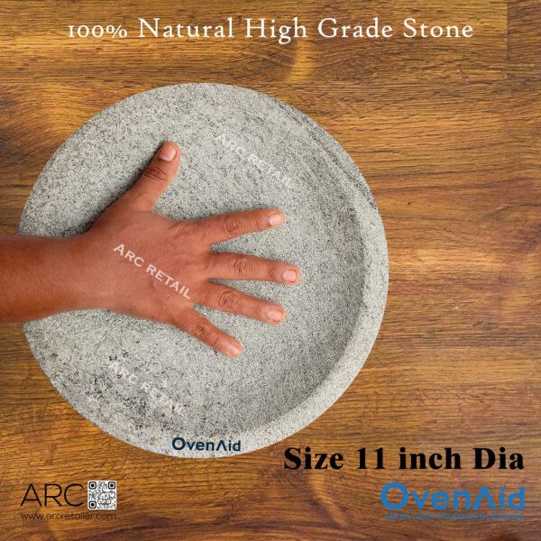 Premium Natural Circular Stone Mortar and Pestle – Best Kalvam, Masher, Khalbatta, Mortero de Piedra Molcajete | OvenAid | 9" and 12" inches Dia - Image 5