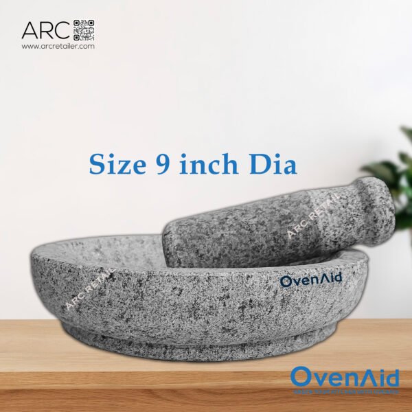 Premium Natural Circular Stone Mortar and Pestle – Best Kalvam, Masher, Khalbatta, Mortero de Piedra Molcajete | OvenAid | 9" and 12" inches Dia - Image 8