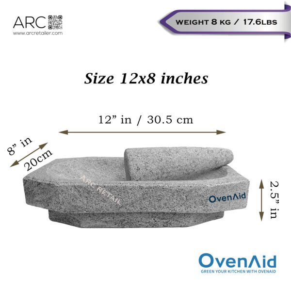 Premium OvenAid Natural Stone Mortar Pestle – Handcrafted Kalvam Masher, Khalbatta, Musal for Kitchen & Spices | 12x8 Inches - Image 5