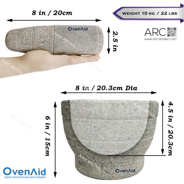 OvenAid Big Stone Mortar and Pestle 8 Inches | Imam Dasta, Khal Batta, Kundi Sota, Idi Kallu - Image 6