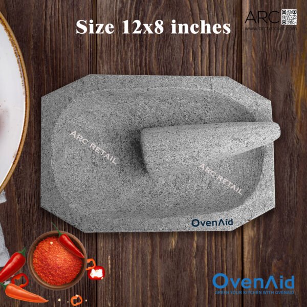 Premium OvenAid Natural Stone Mortar Pestle – Handcrafted Kalvam Masher, Khalbatta, Musal for Kitchen & Spices | 12x8 Inches - Image 7