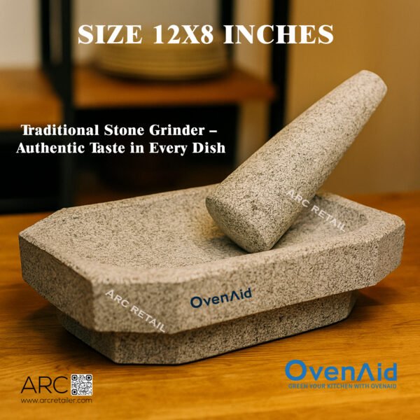Premium OvenAid Natural Stone Mortar Pestle – Handcrafted Kalvam Masher, Khalbatta, Musal for Kitchen & Spices | 12x8 Inches - Image 3
