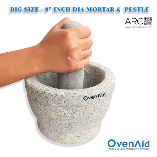 OvenAid Big Stone Mortar and Pestle 8 Inches | Imam Dasta, Khal Batta, Kundi Sota, Idi Kallu - Image 2