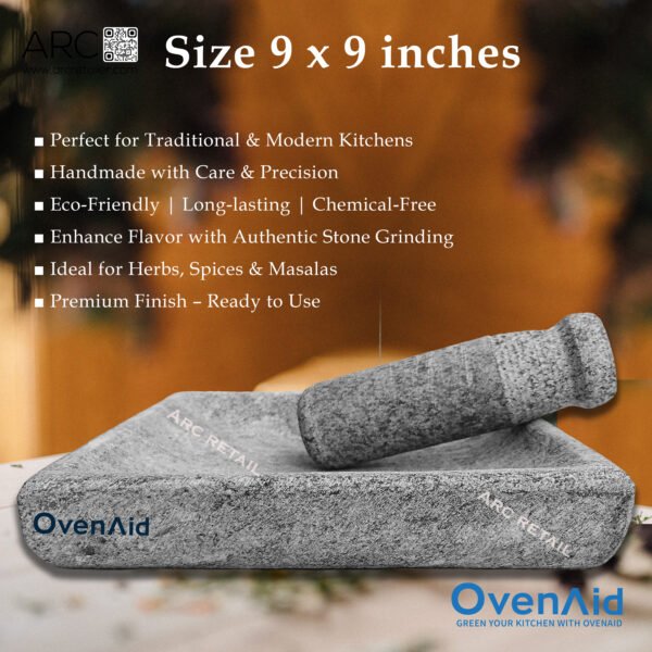 Best Kalvam Stone Mortar and Pestle Set – Masher, Khalbatta, Mortero de Piedra Molcajete | OvenAid | 100% Natural Stone - Image 3
